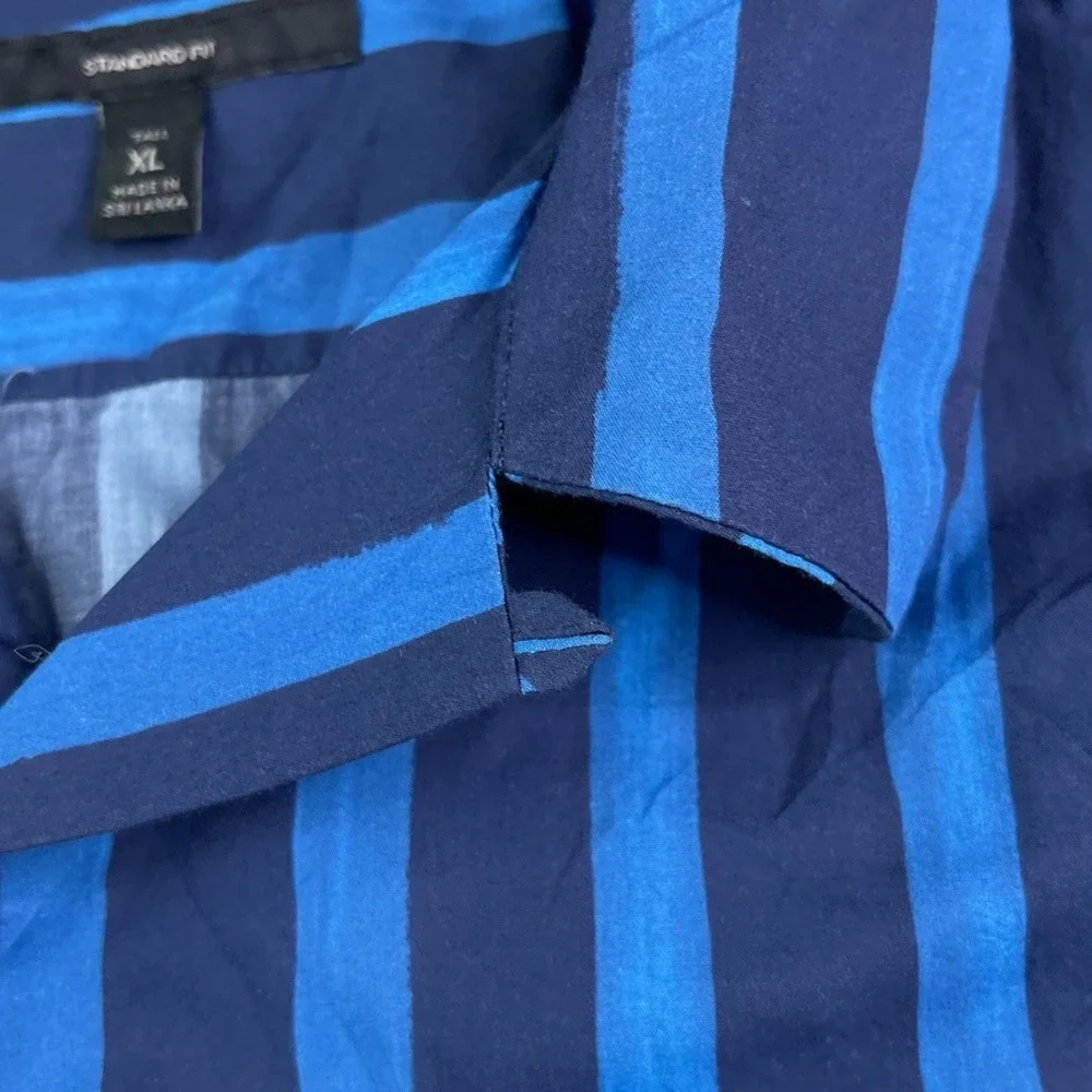 Banana Republic Shirt Mens‎ XL Blue Stripes Short Sleeve Camp Loop Collar